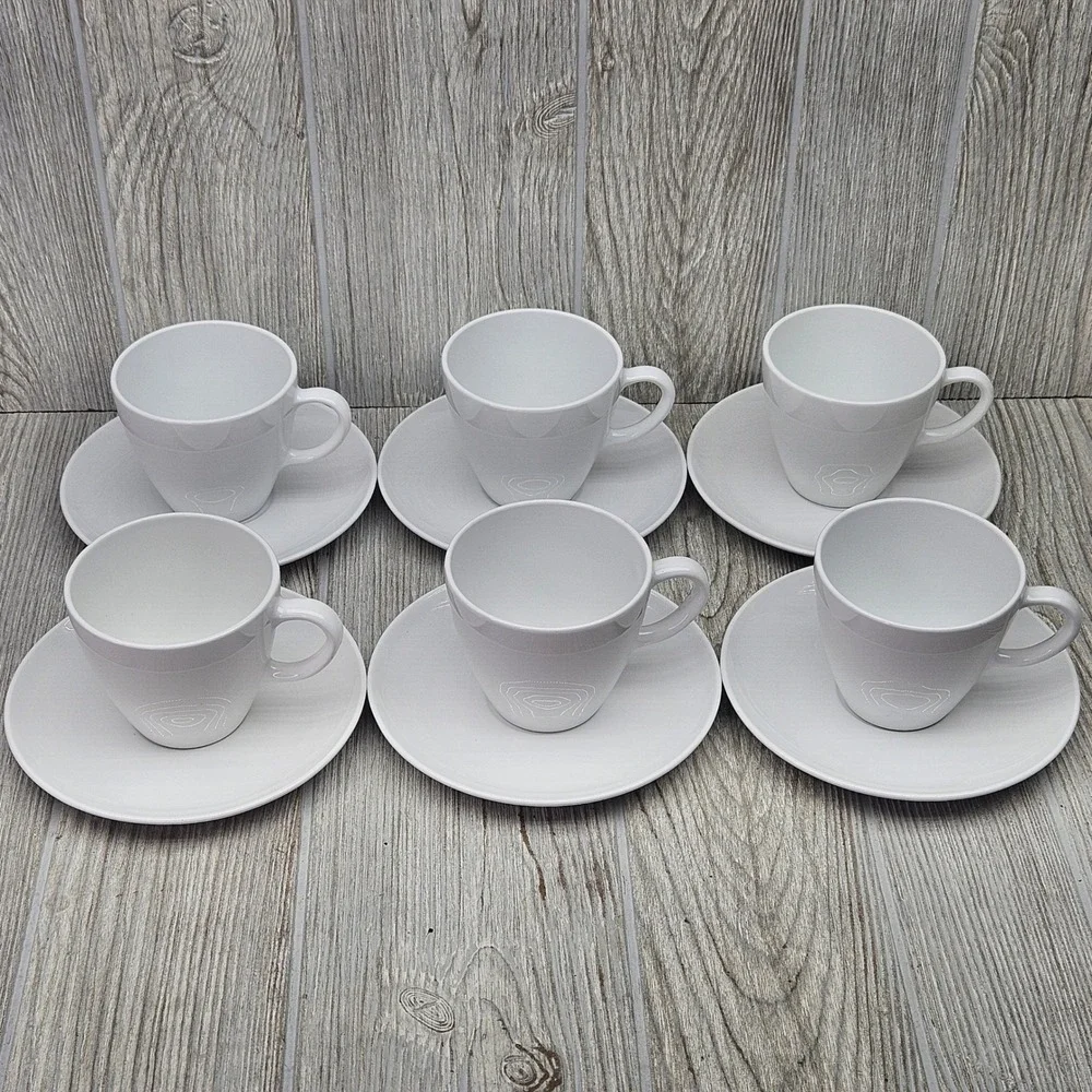 Centura by Corning Corelle White Coupe Discontinued Coffee Cup and Saucer Set 6